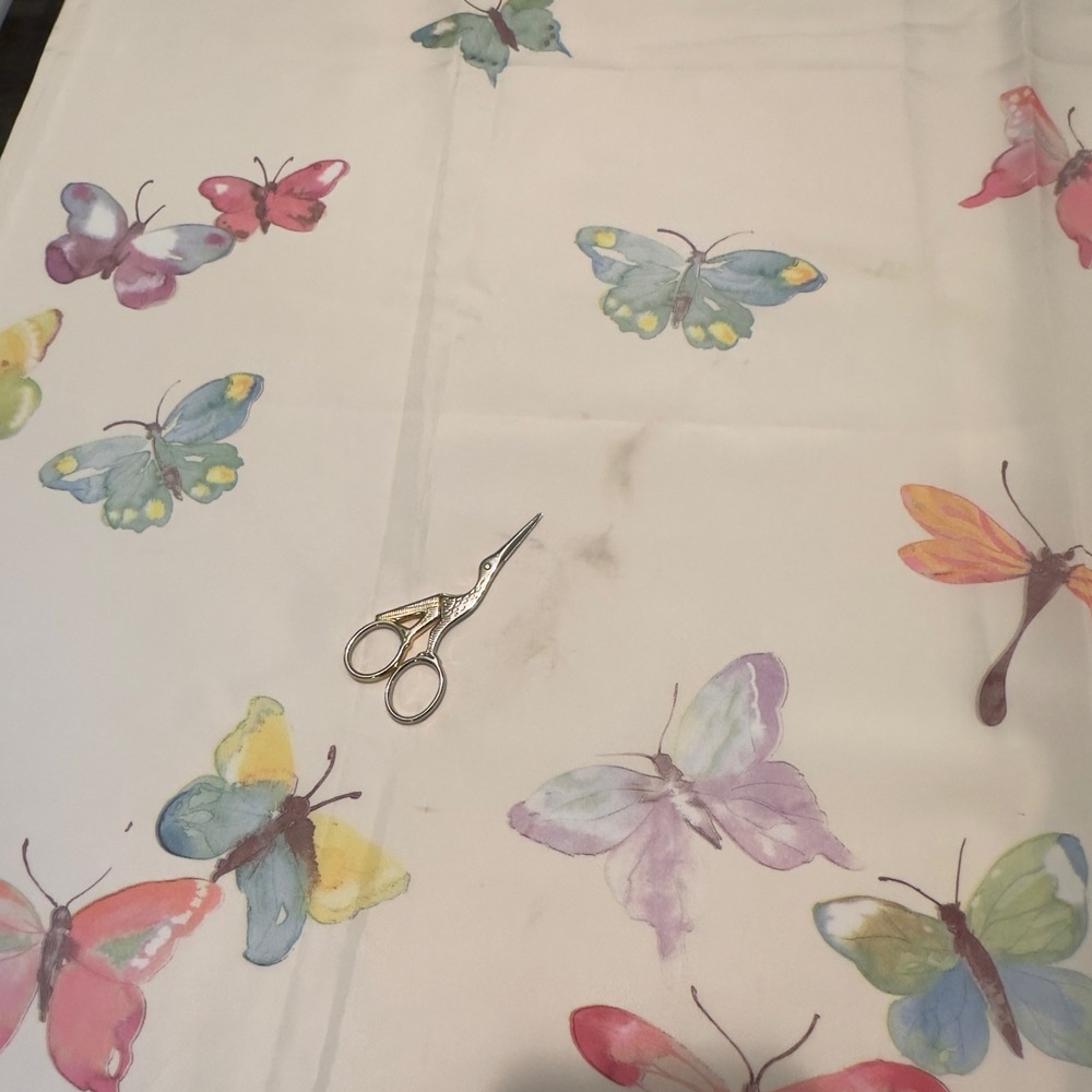 Butterfly Shower Curtain Cream Watercolor Floral Print 70x72 Cottagecore Decor - Picture 5 of 7